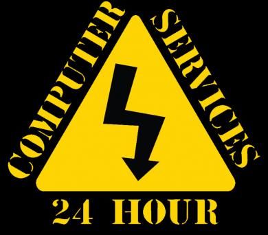 24 Hour Computer Services yellow and black logo